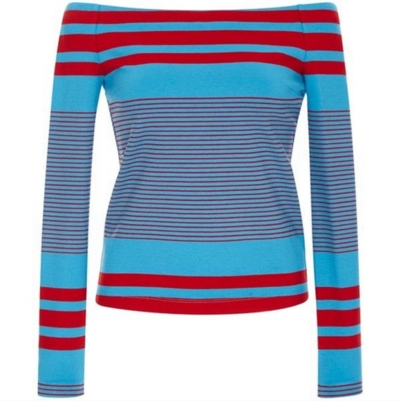Rosetta Getty Tops - Rosetta Getty Striped Sailor Off Shoulder Jersey Knit Strech Top